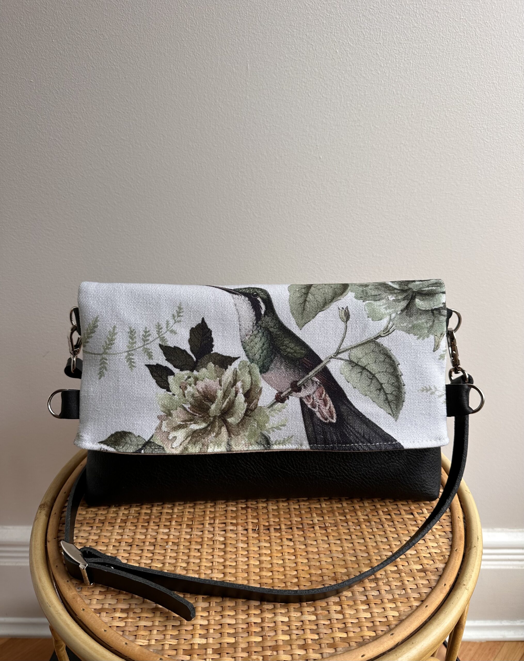 Hummingbird Fold Over Bag - Black