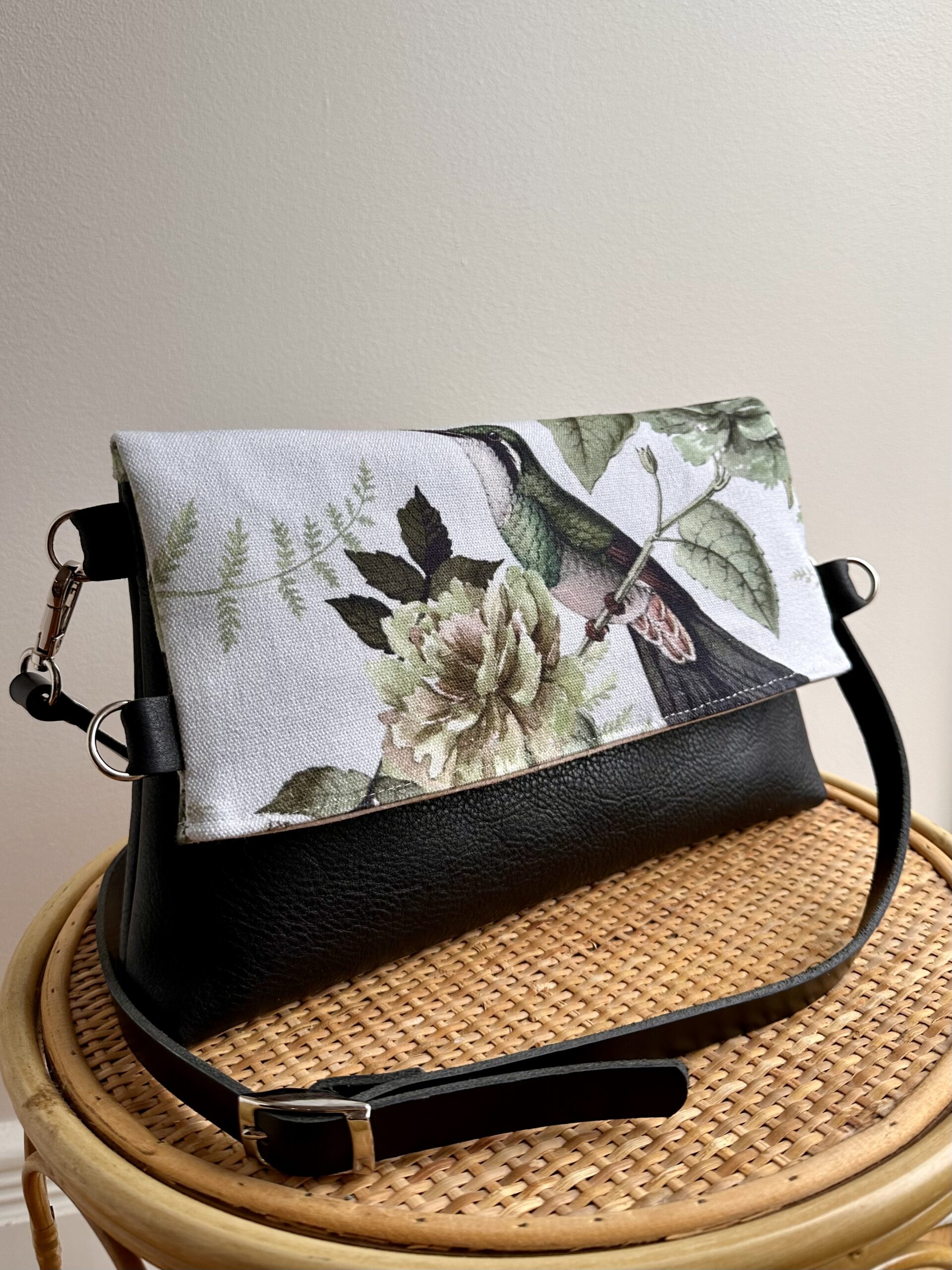 Hummingbird Fold Over Bag - Black - Image 2
