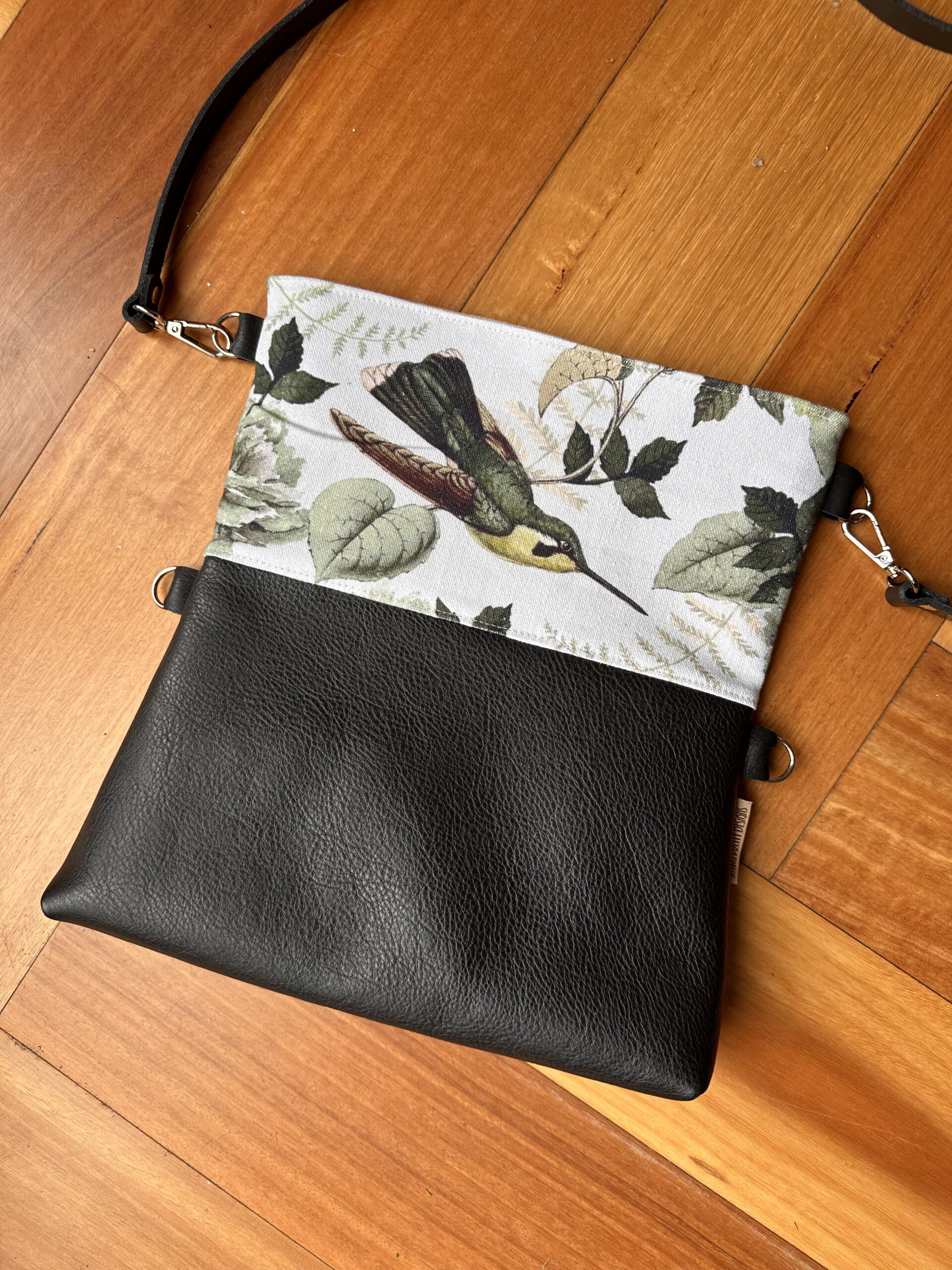 Hummingbird Fold Over Bag - Black - Image 4